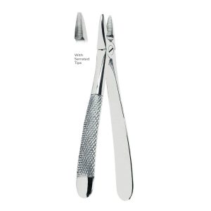 Universal extracting forcep for upper incisors and canines With serrated tips Fig.MD 1