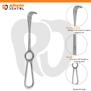 High-quality Langenbeck Retractor with large 40x11 mm right-angle blade for precise tissue retraction in maxillofacial surgeries. Reusable, autoclavable, suitable for Pakistani surgical clinics.